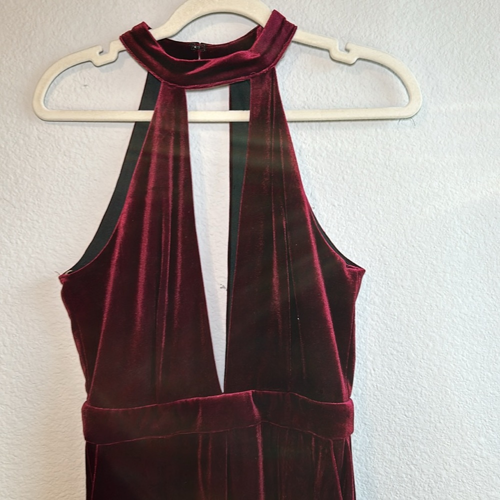 Do+Be | "Spin Me Round" Burgundy Velvet Jumpsuit | Small - Picture 3 of 10
